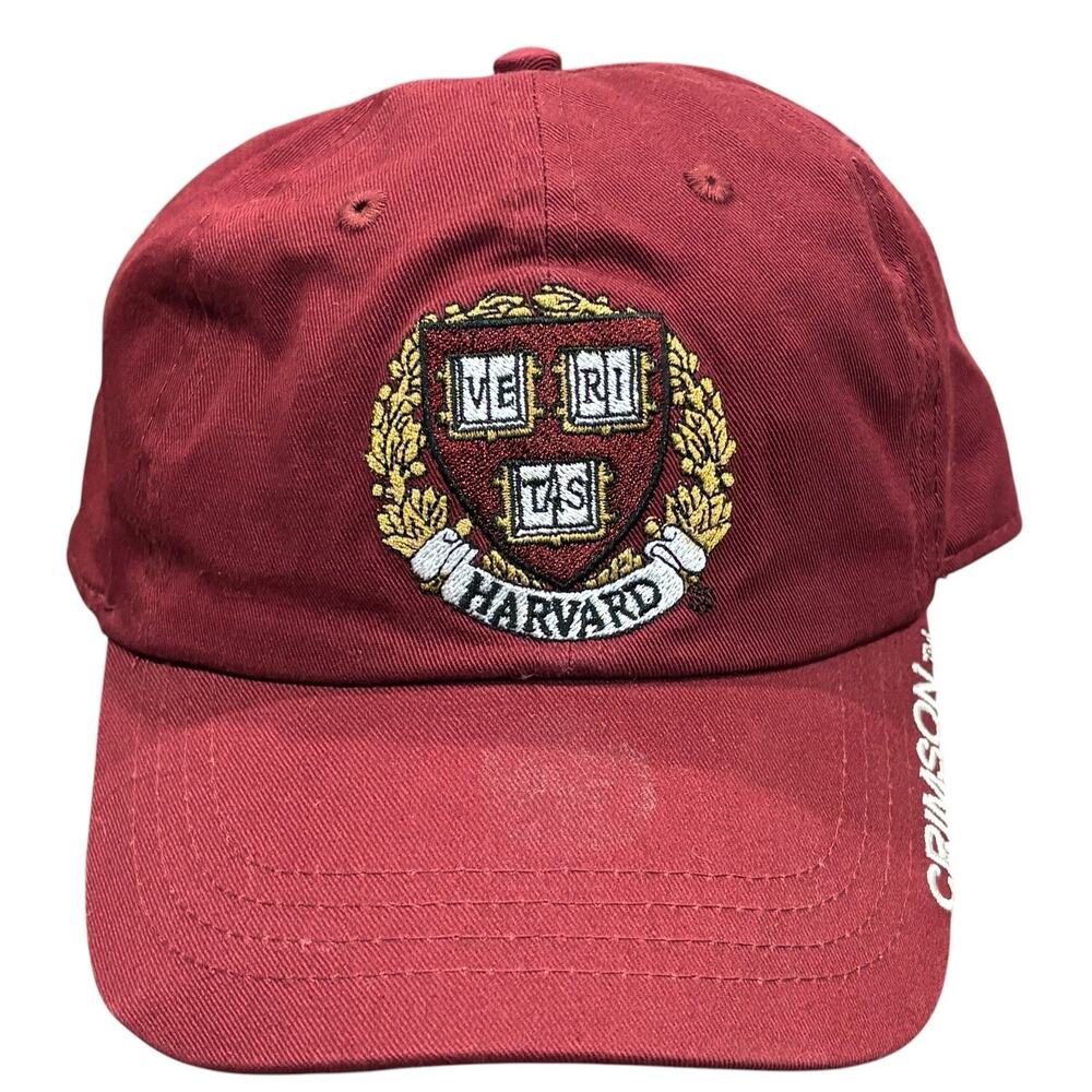 Vintage 90s Harvard Shield Crimson Baseball Hat StrapBack Embroidered NWOT USA